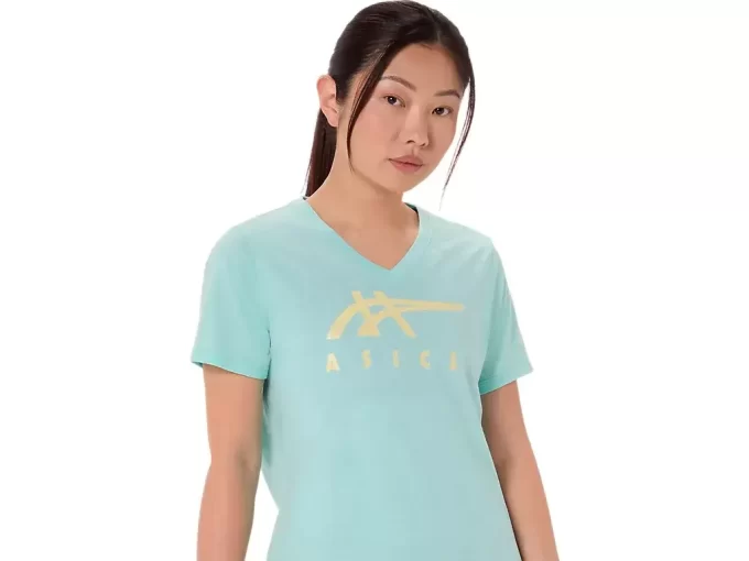WOMEN’S ASICS STRIPES V-NECK WOMEN’S ASICS STRIPES V-NECK
